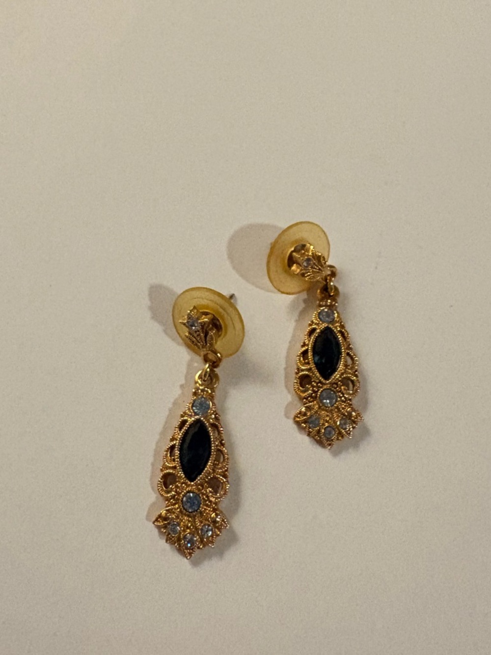 Gold-Tone Black Stone Filigree Drop Earrings - Women Jewelry